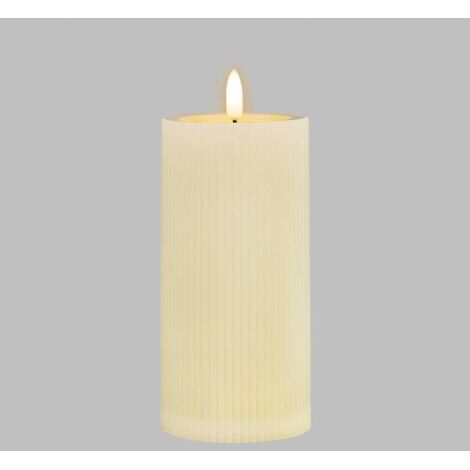 Bougie LED extérieur IP44 cylindrique avec nervures ø7,5cm H15cm effet cire Ivoire blanc chaud à piles (1/4)