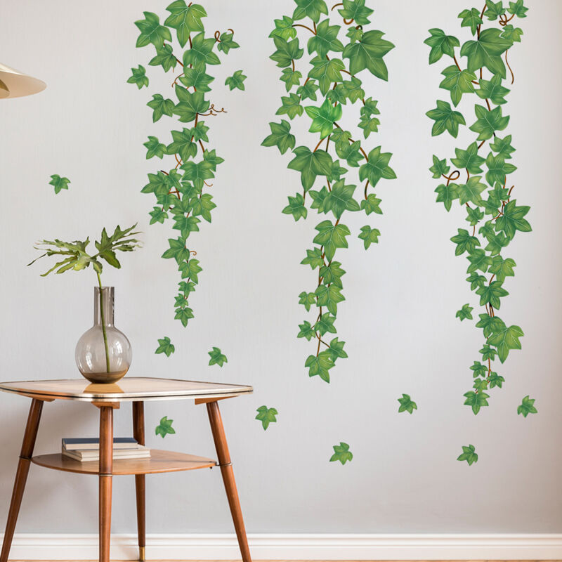 COVPAW Sticker Mural - Plantes Tropicales - Perroquet Et Feuilles - Arbre - Oiseau - Plantes Suspendues - Vert - Pour Chambre D'enfant, Salon, Chambre à Coucher, Couloir - Décoration Murale (plantes