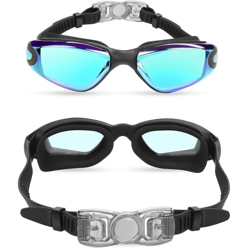 Lunettes De Natation Pour Adulte Haute Définition Sans Fuite Et Anti-buée Pour Homme Et Femme (noir Bleu) S