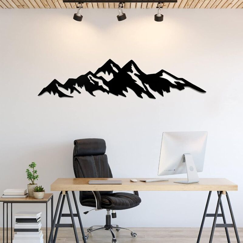 Déco Murale Métal Montagne - Lot 4 Pièces, Design Minimaliste Noir, Pour Salon, Chambre Ou Bureau