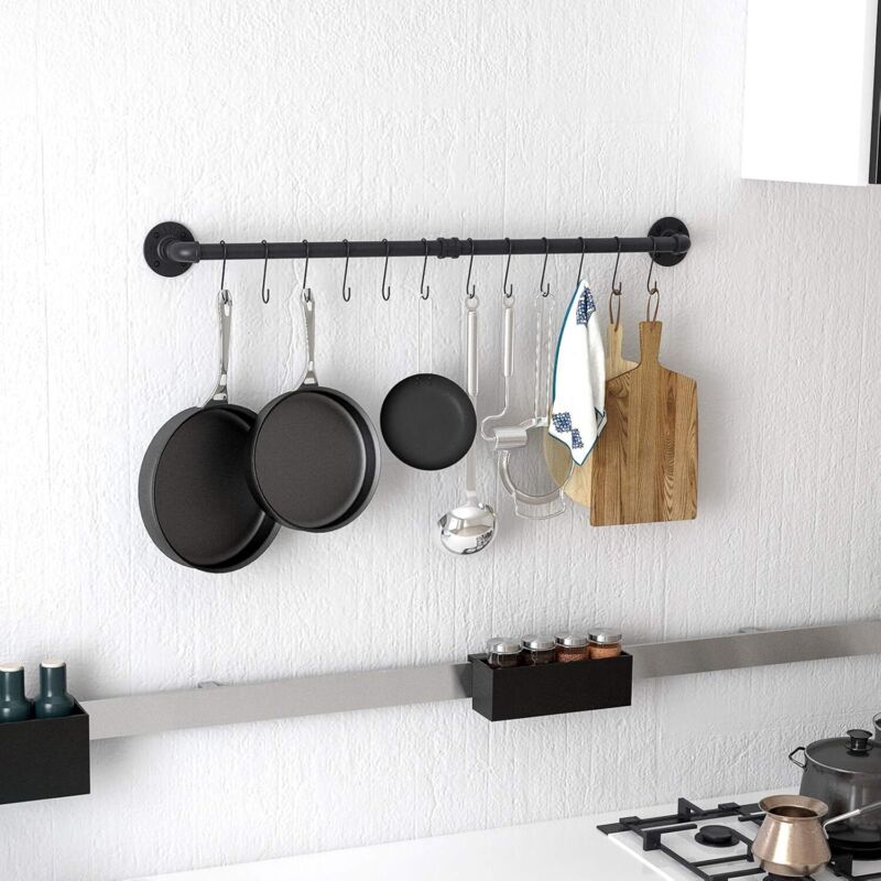 Porte-serviettes Mural Métal Noir - 6 Crochets - Salle De Bain Cuisine - Neuf