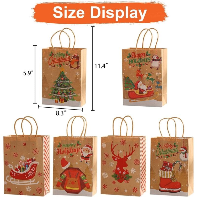 24 Sacs En Papier + 24 Autocollants Joyeux Noël Sacs En