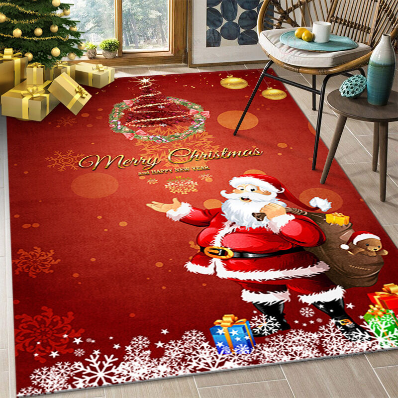 Tapis De Noël Antidérapant Lavable 40x60+40x120 Cm - Motifs 3D Cerf, Flocons - Décoration Maison/Bureau/Jardin