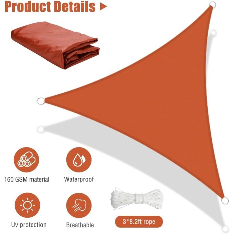 Voile D'Ombrage Triangle 3x3x3m - Imperméable - 95% UV - Pour Terrasse, Jardin, Piscine - Rouge