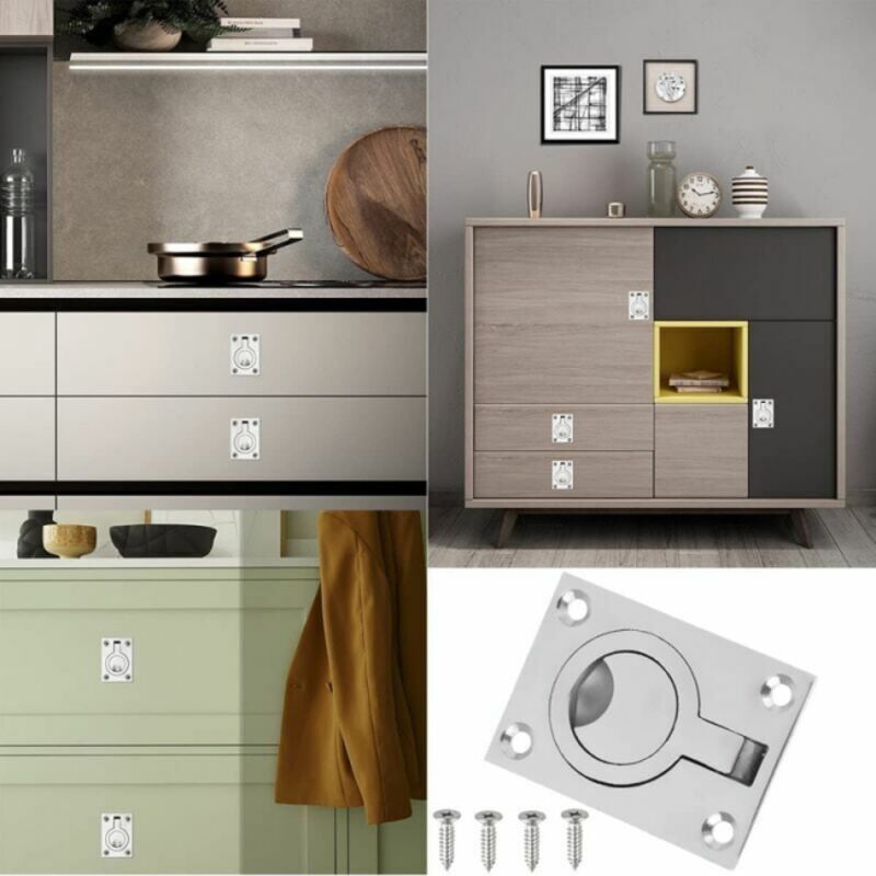 Uxcell Lot De 2 Poignées De Porte Encastrées Carrées En Acier Inoxydable 316 Avec Vis, Loquet De Porte Caché Pour Meubles De Yacht, 48 X 38 Mm
