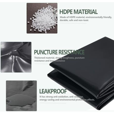 Bâche Pour Bassin à Poissons 6.5x10ft 10x13ft 13x20ft 20x26ft Revêtement D'étang Étanche Membrane De Piscine De Jardin, Épaisseur De 0.12mm Pour Fontaines De Ruisseau, Cascade De Piscine(7x12m