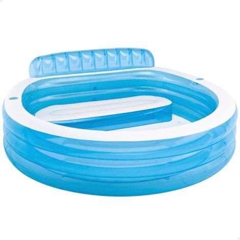 1 piscine familiale gonflable bleue 229 x 218 x 76 cm pour adultes et enfants, ronde avec dossier, adaptée au jardin, à l'extérieur, au balcon, aux fêtes d'été (1/5)