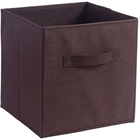 Boîte de rangement pliable en tissu marron de 27 cm de large x 27 cm de long x 28 cm de haut, sans couvercle, type tiroir, 1 pièce (1/5)