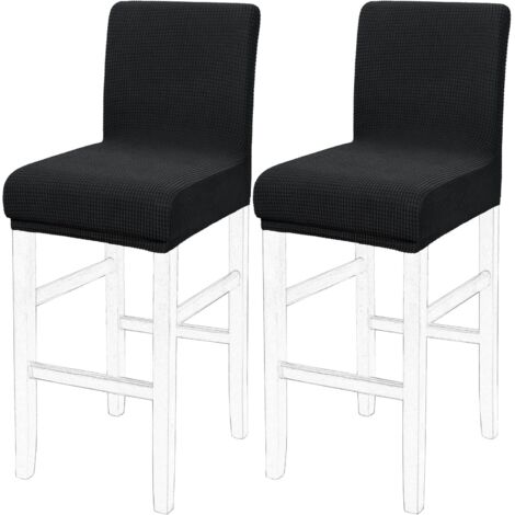 Lot de 2 housses de chaise de salle à manger noires 35 x 35 x 2,5 cm, housses de chaise de bar extensibles à carreaux amovibles et lavables