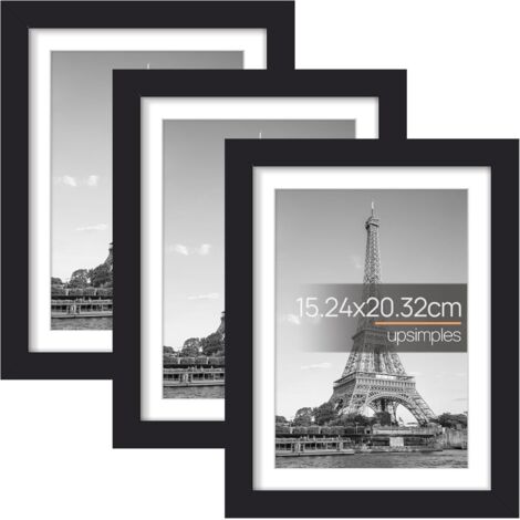 Lot de 3 cadres photo noirs en PVC, 6x8", fixation murale pour affiches et impressions (sans papier cartonné)