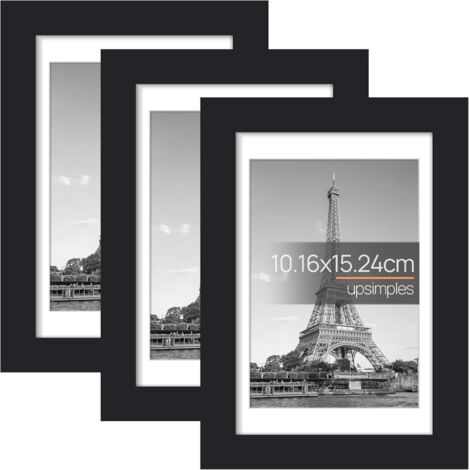 Lot de 3 cadres photo noirs en PVC, 4x6", fixation murale pour affiches et impressions (sans papier cartonné)