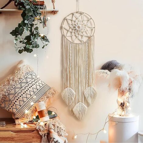 Attrape-rêves Macramé Bohème à Glands Longs - Décoration Murale Tissée Main, En Coton Naturel - 5