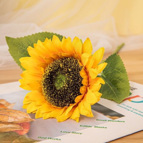 Lot De 12 Tournesols Artificiels En Satin De Soie | Hauteur 32 Cm | Pour Décoration Intérieur/extérieur