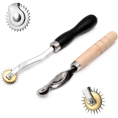 2 pièces, roulette à tracer avec manche en bois, roulette à tracer pour la couture, roulette à tracer, roulette de marquage outils d'artisanat en cuir (1/5)