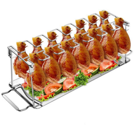 Support pour poulet - Support pour cuisses de poulet - Support pour poulet BBQ - Acier inoxydable robuste, peut contenir 14 cuisses de poulet, va au lave-vaiss (1/5)