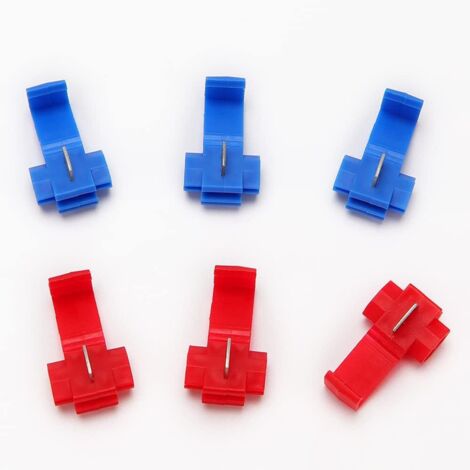 50 Pièces Cosse Electrique Connecteur Rapide, Connecteur Dérivation Auto-Dénudants Rapide, Scotch Verrouillage Connecteurs (25 Pièces Rouge, 25 Pièces Bleu) (1/4)