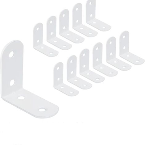 Lot de 12 équerres d'angle en acier inoxydable 40 x 40 mm  pour fixation de meubles en bois Blanc