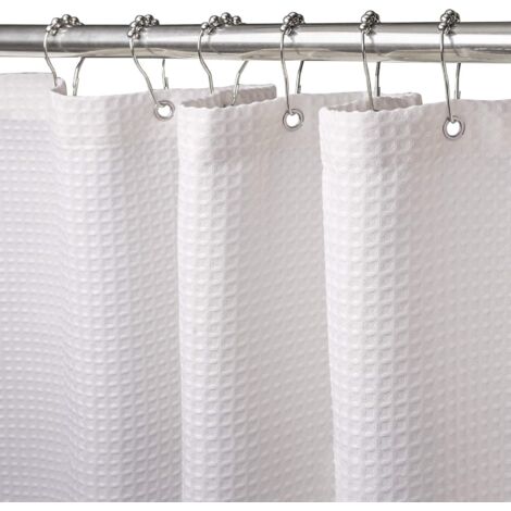 Rideau de douche gaufré avec anneau en métal rideau de douche baignoire tissu résistant à la moisissure rideau de salle de bain robuste pour baignoire douche, ourlet lesté - 180 x 180 cm (blanc)