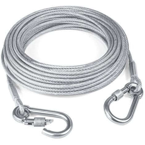 Serbia – Câble d'attache pour chien 15 m – Acier inoxydable 5 mm – Résistant à la rouille – Mousquetons de sécurité pour fixation