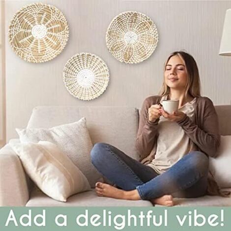 Lot De 11 Paniers Muraux Décoratifs En Jonc Tissé Style Bohème, Ronds