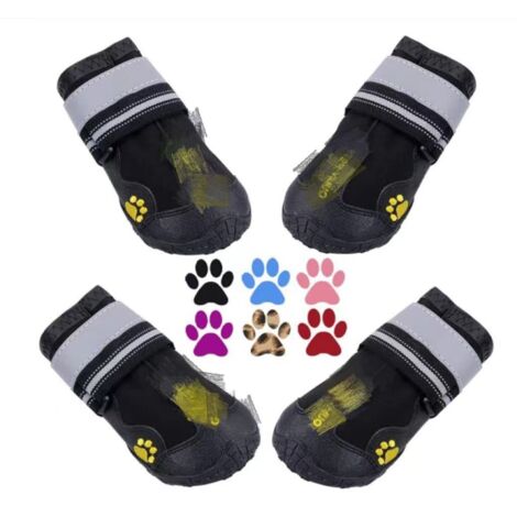 Bottes Chien, 4 pcs Chien Chaussure avec Résistant à l'usure, Anti-Slip intérieur Robuste, et Bande élastique pour Taille Moyenne et Grande Chien(8)