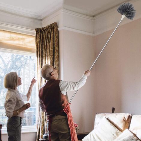 Plumeau Télescopique, Balai à Poussière En Microfibre Avec Mini Brosse De Nettoyage De Vitres Manche Telescopique En Acier Inoxydable Et Balai D Angle Pliable Balai A Poussiere Jusqu A 245 Cm De Longueur Grijs