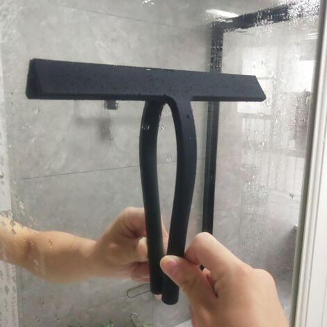 23 cm noir - Raclette de douche avec support ventouse - 2 raclettes à