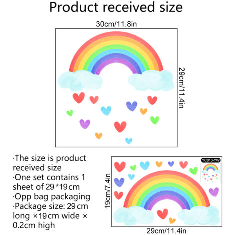 Déco Chambre Enfant Sticker Mural Arc-en-ciel Pastel - Déco Chambre Fille 76x35 Cm - Boho Et Personnalisable Autocollant Nuage Amour