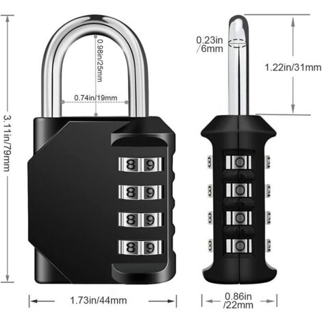 Cadenas à Code 4 Chiffres NovLock - Robuste Résistant Intempéries Anse 7 Mm Noir Pour Portail Casier Abri