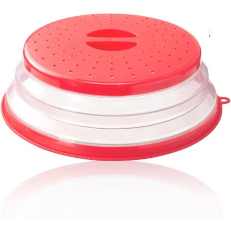Couvercle micro-ondes, plaque micro-ondes pliable, couvercle de filtre micro-ondes pliable, bouclier anti-éclaboussures avec évents, sans BAP et non toxique (rouge) (1/5)