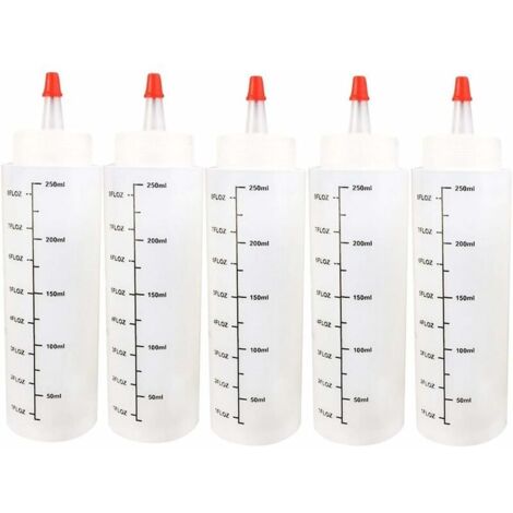5pcs 250ml Flacons Compte-Gouttes Bouteilles liquides Fiole Vide en Plastique avec Balance Presser avec Leak-Proof Cap Sauce pour e-liquides, DIY Craf, (1/5)