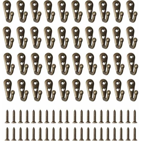 40 Pièces Crochet de Manteau Métal Crochets de Patères Manteau de Porte, Rétro Crochet Mural Crochet Patere avec 80 Vis Pour Cuisine Salon Chambre Derrière la Porte (Bronze）