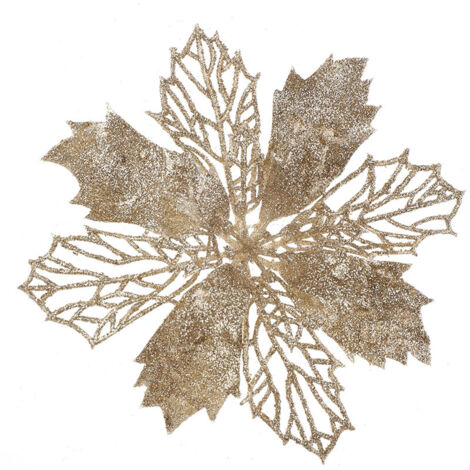 Champagne d'or Lot de 12 Fleurs poinsettia artificis à paillettes pour sapin de Noël, 16 cm de diamètre (1/4)