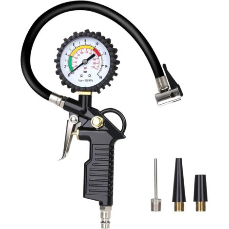Jauge de pression d'air Gonfleur de pneu Manomètre de pression de pneu 220 PSI Manomètre de gonflage de pneu Manomètre de pression d'air multifonction avec outil de valve Core (1/4)