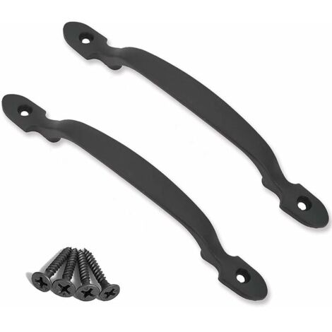 2 poignées de porte en fonte noire pour portes de grange, jardins, cabanons, noir (1/4)