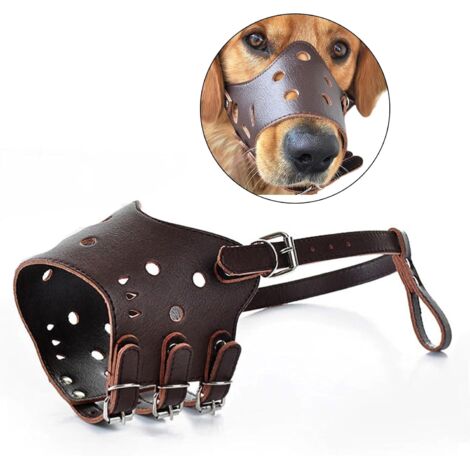 Muselière pour chien Muselière en cuir anti-morsure Muselière respirante pour chien Muselière pour chien pour éviter les aboiements (Marron, S)