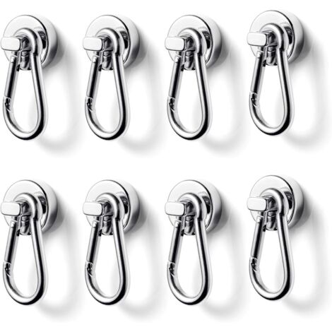 Crochet Magnétique, 20mm Super Fort Aimant Néodyme Crochet avec Mousqueton, Capacité de Charge Maximale 12kg - pour Bureau, Entrepôt, Grill, 8PCS