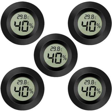Lot de 5 thermomètres hygromètres numériques LCD, jauge de température pour humidificateurs, déshumidificateurs, serre, sous-sol, chambre de bébé, rond noir (1/5)
