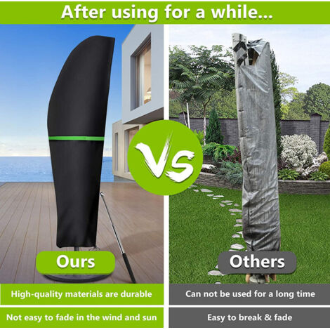Housse de parasol imperméable 420D pour parasol déporté de 270 cm/390 cm - Grand parasol de marché - Housse de parasol de jardin avec fermeture éclair imperméable et aération supérieure (255x64x64cm