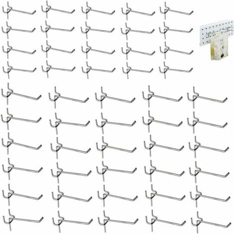 Serbia – Lot de 50 crochets muraux en métal chromé – 20 crochets de 5 cm et 30 de 10 cm – Charge maximale 3,3 mm – Pour organisation d'outils