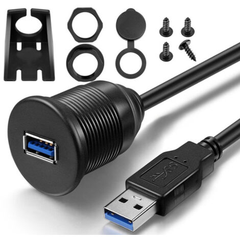 Câble USB 3.0 Mâle-femelle 1 M Avec Prise Encastrable - Pour Tableau De Bord Voiture, Bateau, Moto, Extensions Discrètes