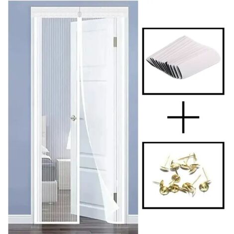 Porte moustiquaire magnétique, dentelle rayée, 90x210cm (blanc) (1/5)