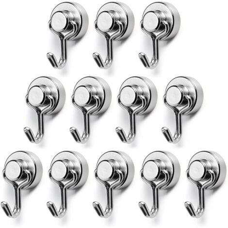 Crochet Magnétique, Diamètre 15mm Petit Puissant Crochet Métallique Aimantés en Néodyme, Capacité de Charge Maximale 7kg, Adapté pour Cuisine, Réfrigérateur, Bureau Lot de 12 (1/5)