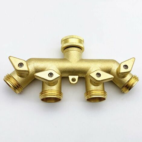 Distributeur de Tuyau (4 Voies),  Arrosage en Laiton Adaptateur Diviseur à Quatre Voies Robinet à Tournant Sphérique Connecteur de Robinet (1/5)