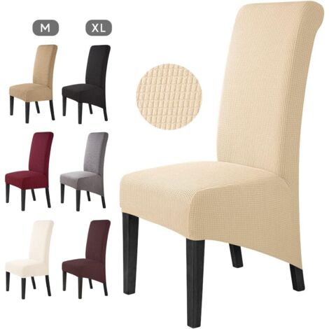 Housse de Chaise 4 Pièces Salle à Manger Jacquard Extensible Amovible Lavable Couverture de Chaise Univers Protection de Chaise pour Mariage,Cuisine, Banquet-Grande (Beige, 4Pièces)