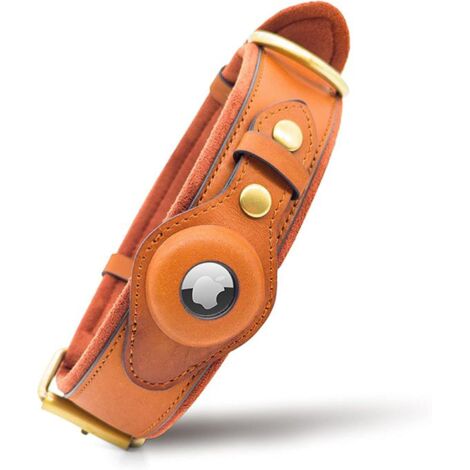 Serbia – Collier pour chien en cuir véritable avec emplacement pour AirTags – Ajustable 42-60 cm – Pour grandes races 17-28 kg – Marron