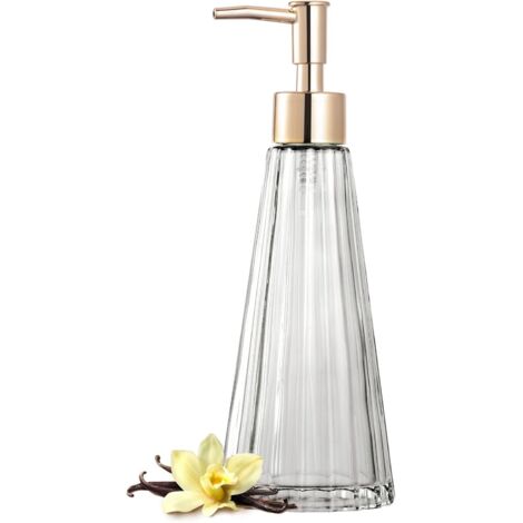 Distributeur de savon en verre élégant vintage - Distributeur de savon liquide/désinfectant/shampooing avec frange (transparent) (1/5)