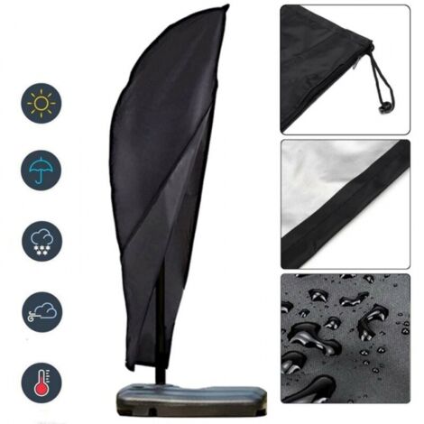 Grande housse imperméable pour parasol déporté avec fermeture éclair et cordon, 265 cm, noir (1/4)