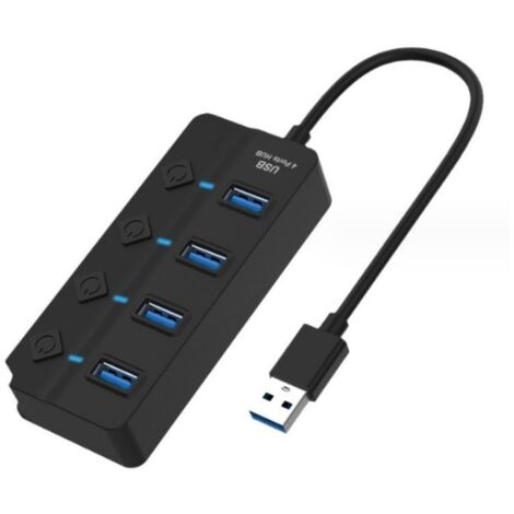 1PC noir 4 Ports Hub USB 3.0, 4 Ports USB 3.0 5Gbps Adaptateur Hub Voyants de Commutateurs d'alimentation Individuels avec Compatible avec Macbook, iMac, Notebook PC (1/5)