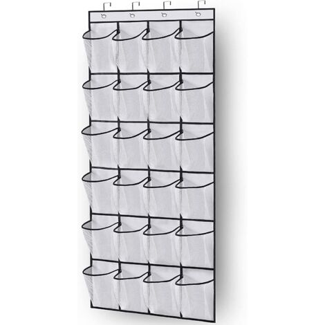 Gestionnaire de chaussures sur la porte gain de place rangement de chaussures sur la porte 24 poches gain de place avec 3 crochets pour la cuisine armoire chambre à coucher, blanc (1/5)